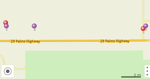 The purple dots are microconfluences. From left to right, Joshua Tree, Sunfair, Twentynine Palms.